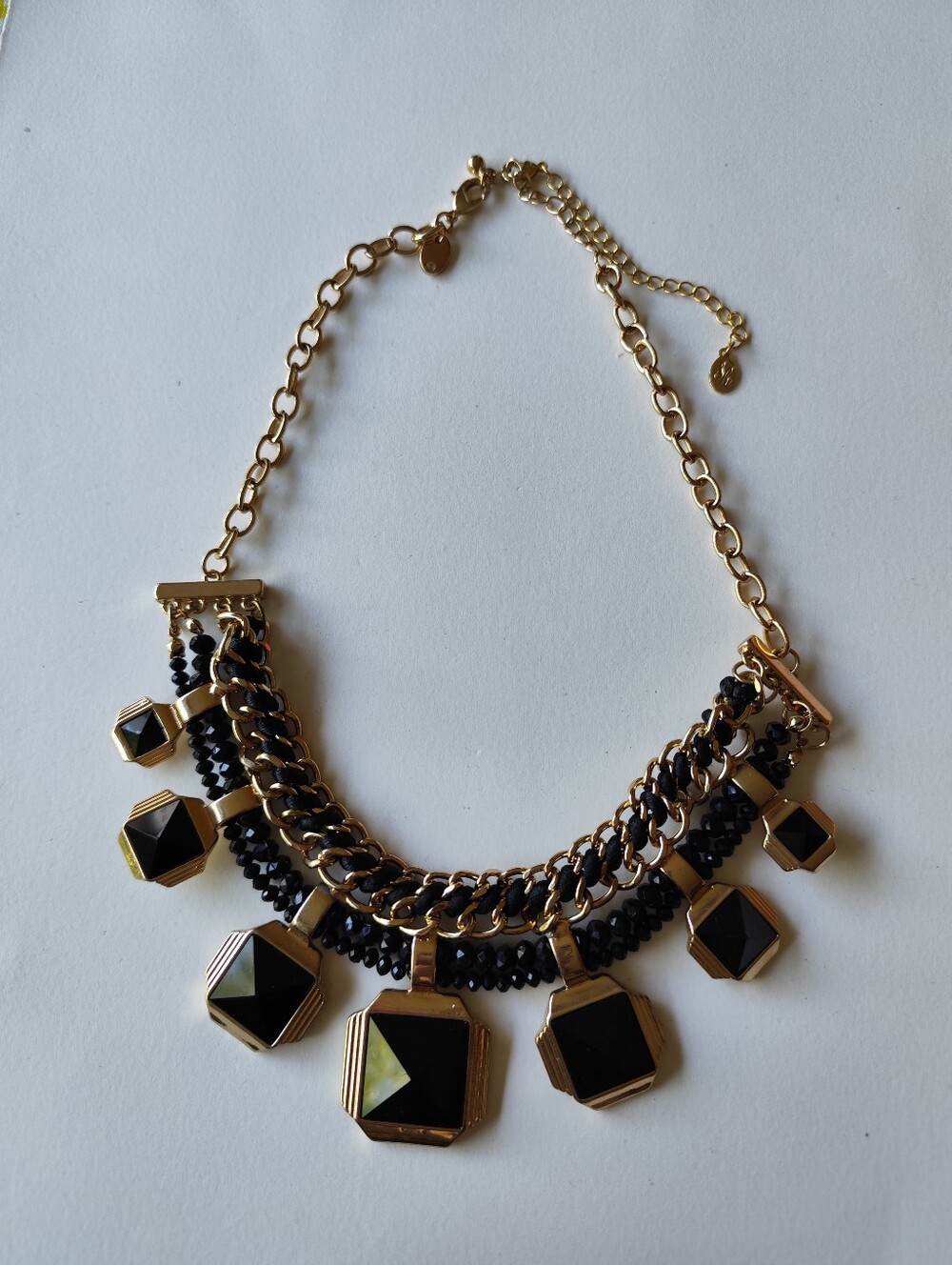 4/$50⭐️Gold and Black Statement Necklace with Geometric Pendants